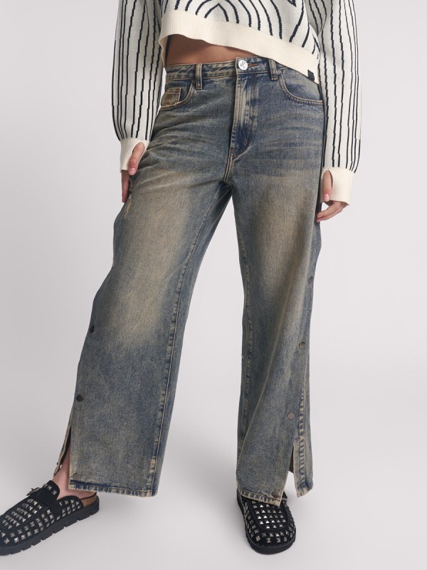 One teaspoon old blue billie low slung straight leg mid waist denim τζιν