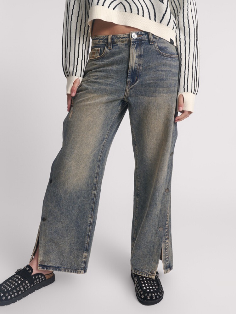 One teaspoon old blue billie low slung straight leg mid waist denim jeans 