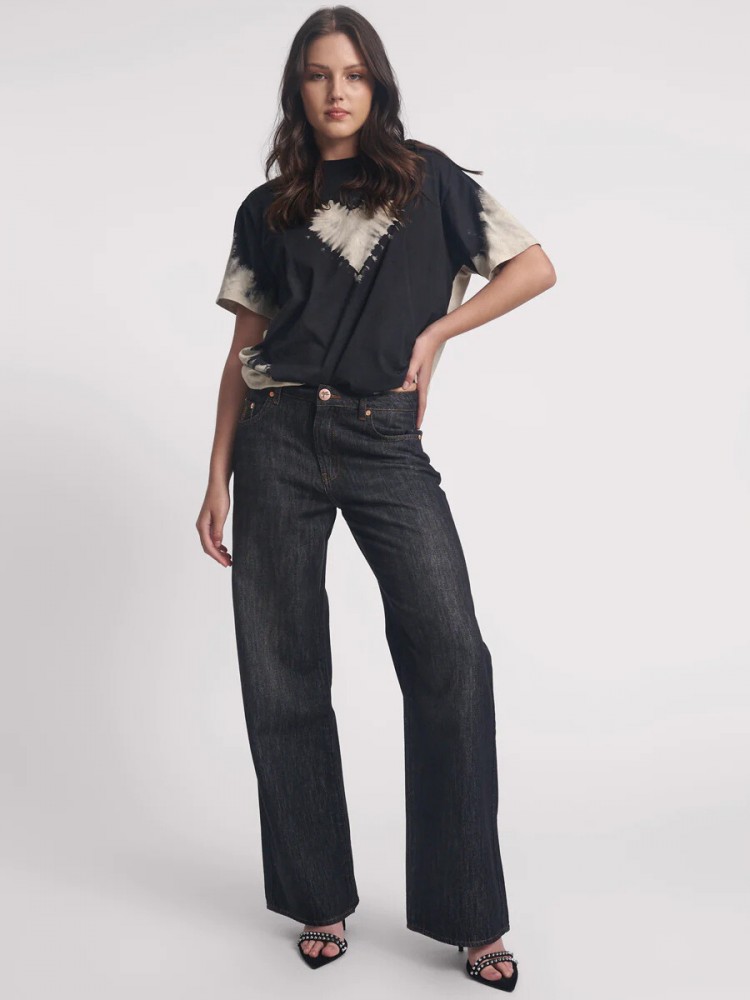 One teaspoon raw black jackson mid waist wide leg denim jeans 