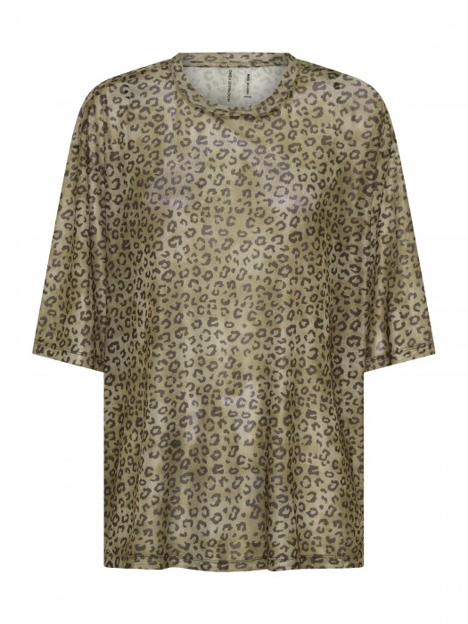 One teaspoon khaki cheetah print mesh striped oversized kobe T-shirt top