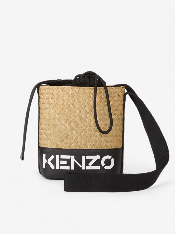 Kenzo black logo raffia tote bag