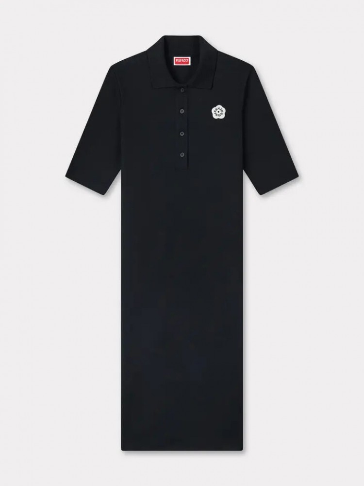 'Boke Flower 2.0' embroidered rib polo dress in black