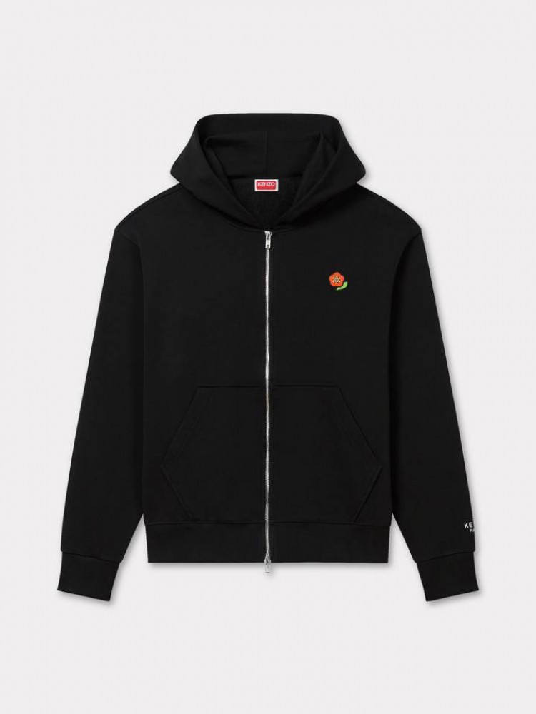 'KENZO POP' embroidered zipped black hoodie 