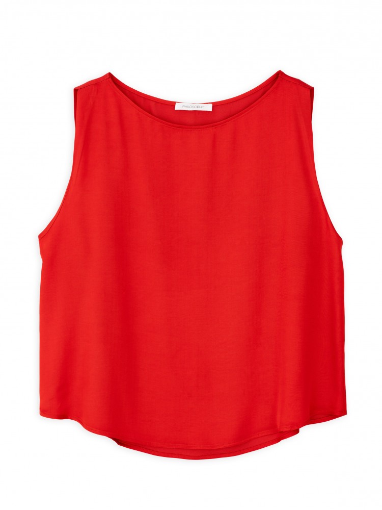 Philosophy red satin sleevless cropped top