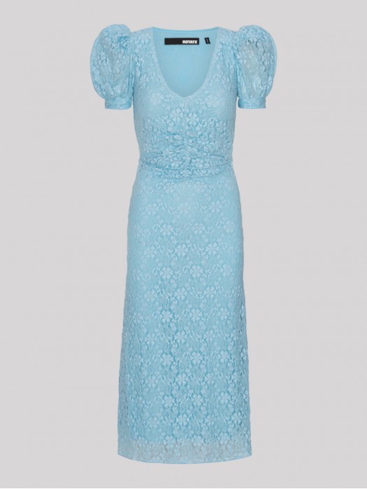 Rotate γαλάζιο φόρεμα με δαντέλα και φουσκωτό μανίκι