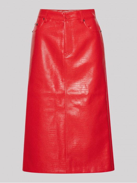Rotate midi κόκκινη φούστα με ανάγλυφη υφή