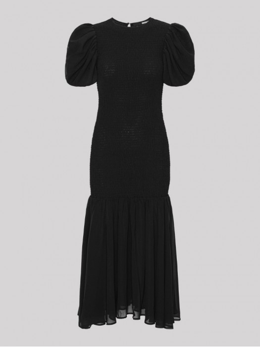 Rotate chiffon μαύρο φόρεμα με φουσκωτό μανίκι
