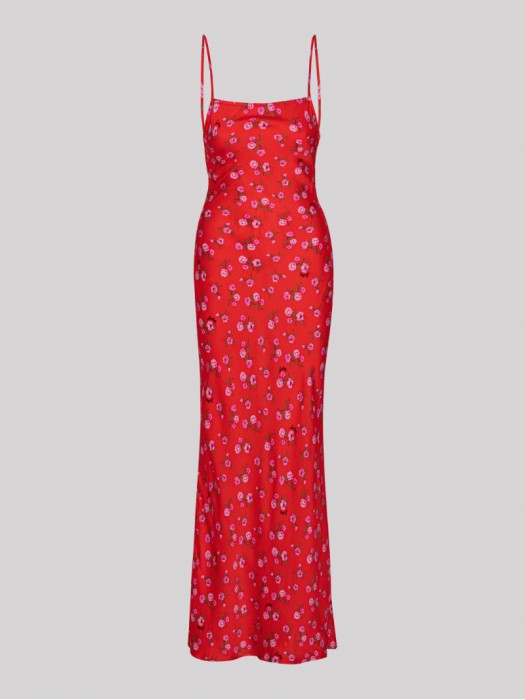 Rotate printed maxi ruffle κόκκινο φόρεμα