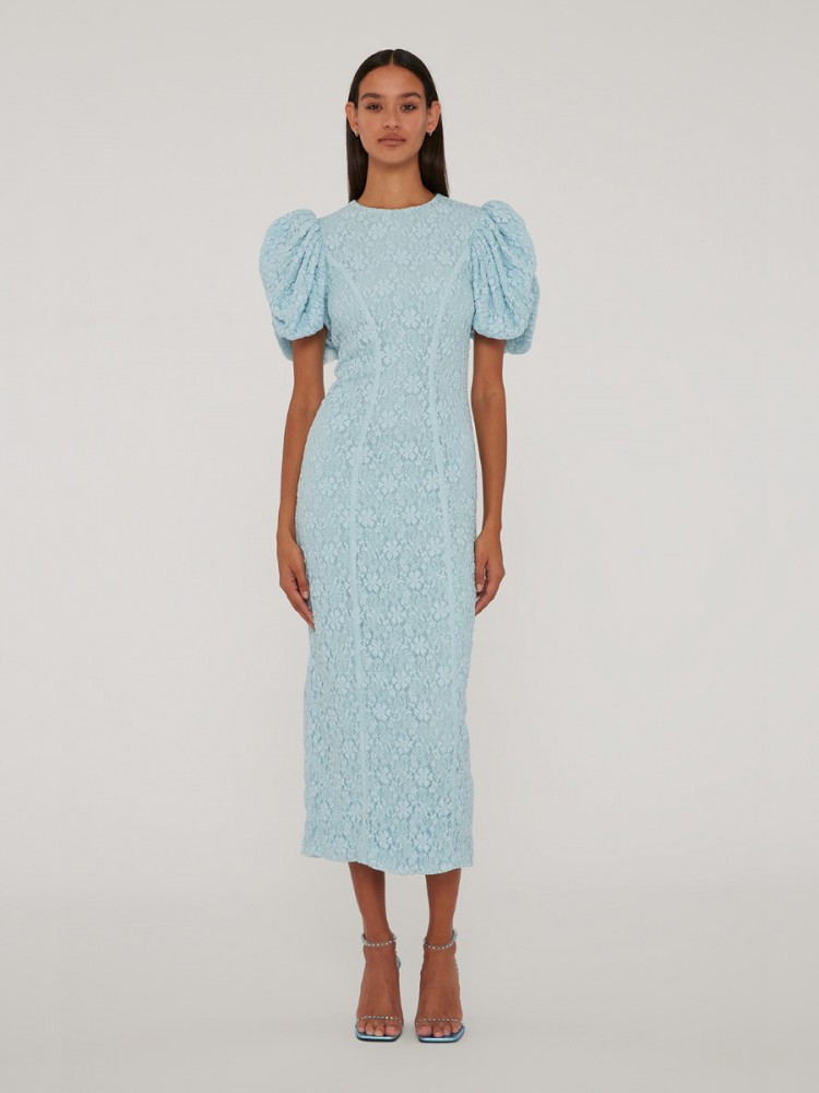 Rotate lace midi fitted blue dress