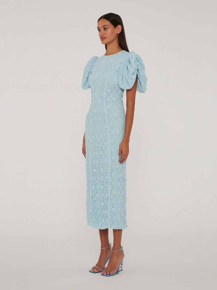 Rotate lace midi fitted blue dress