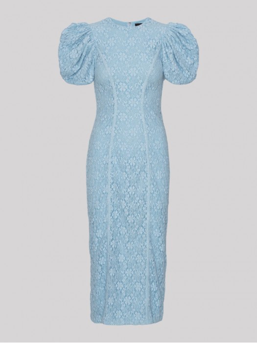 Rotate lace midi fitted blue dress