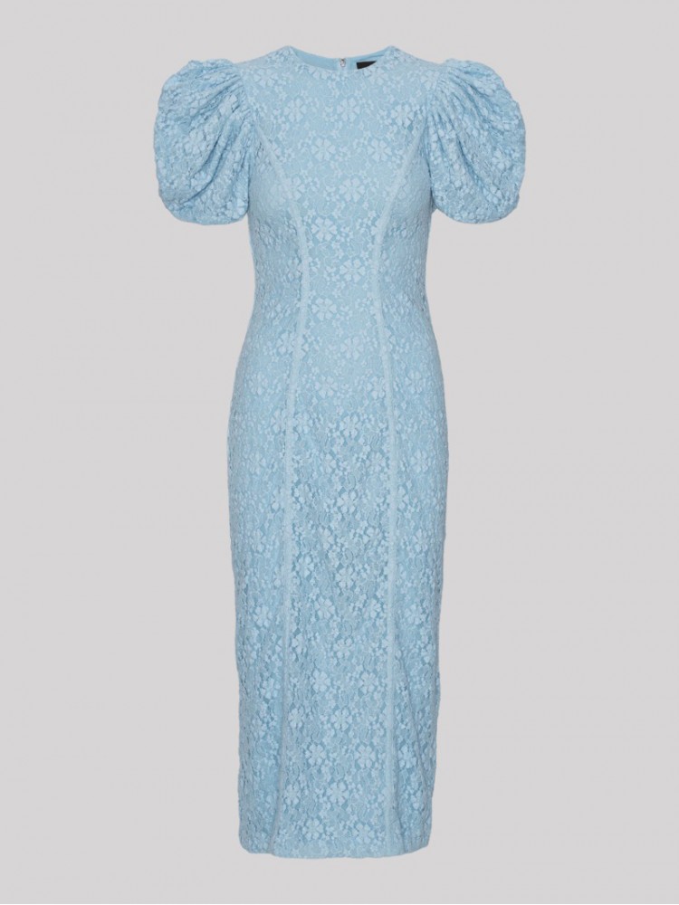 Rotate lace midi fitted blue dress