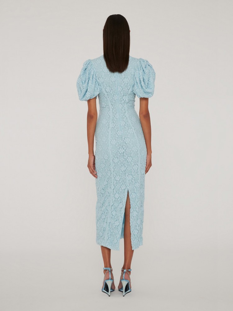 Rotate lace midi fitted blue dress