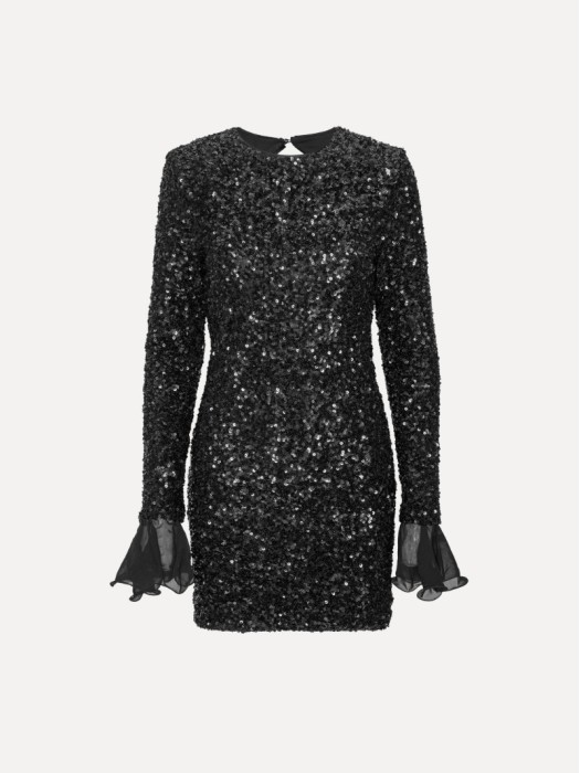 Rotate sequins mini LS μαύρο φόρεμα 