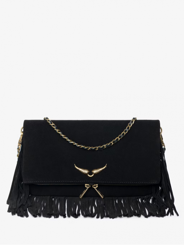 Zadig&Voltaire rock suede fringes μαύρη τσάντα