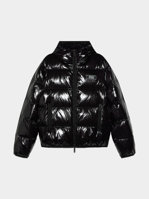 Dsquared2 black high shine hooded down jacket
