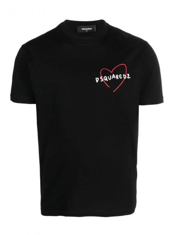 Dsquared2 heart logo print μαύρη κοντομάνικη μπλούζα