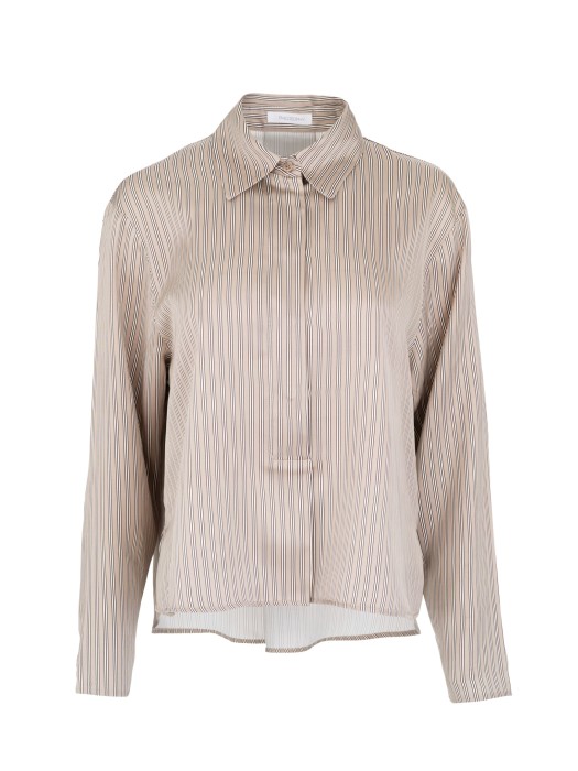 Philosophy μπεζ satin cropped top με ρίγες