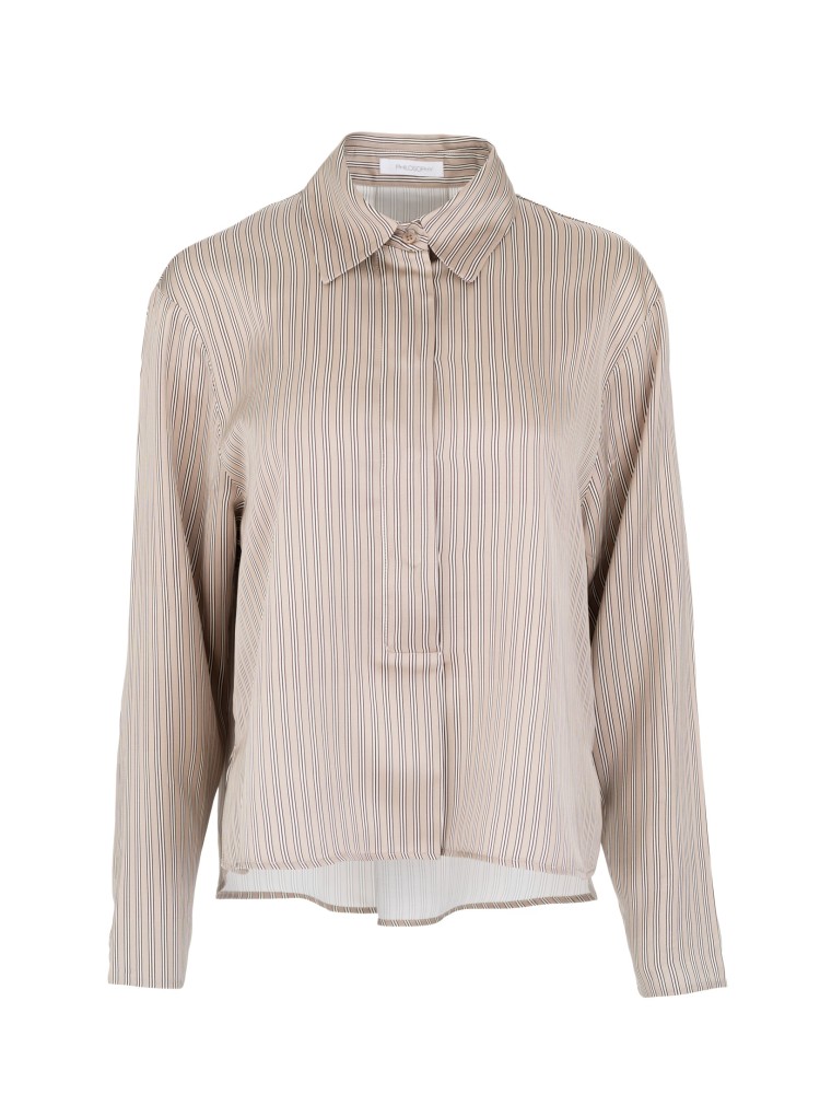 Philosophy μπεζ satin cropped top με ρίγες
