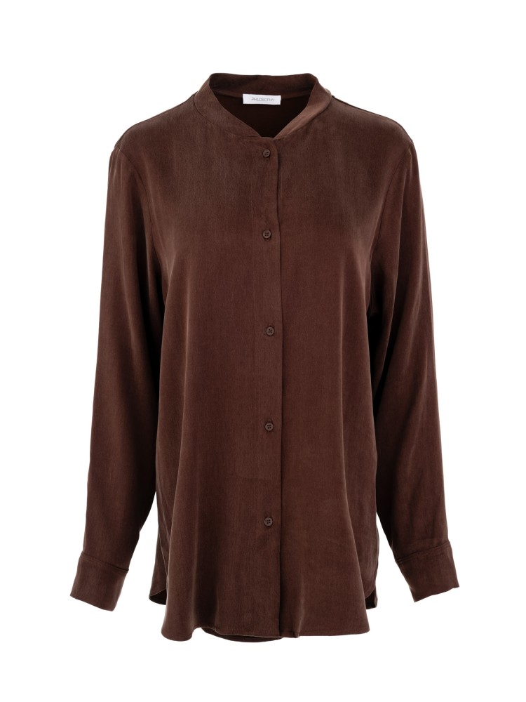 Philosophy καφέ cupro oversized πουκάμισο