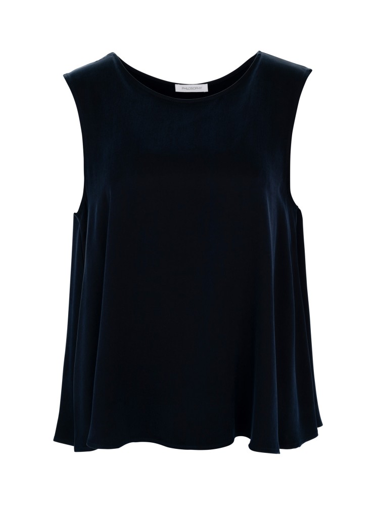 Philosophy blue black cupro viscose αμάνικο τοπ