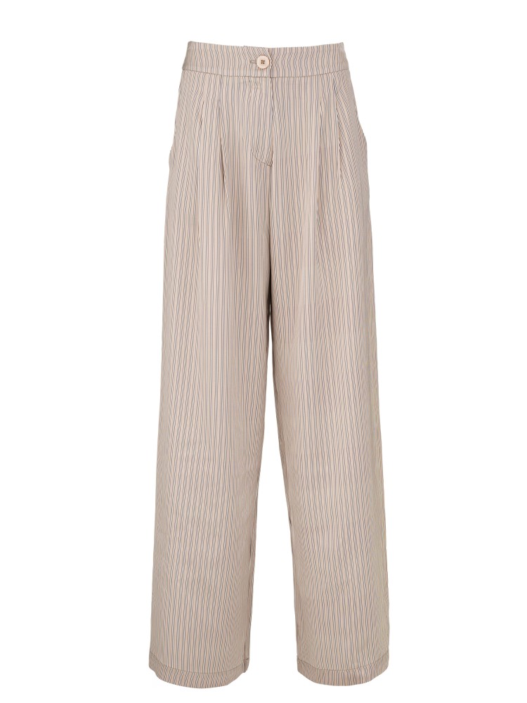 Philosophy μπεζ satin stripes wide leg παντελόνι