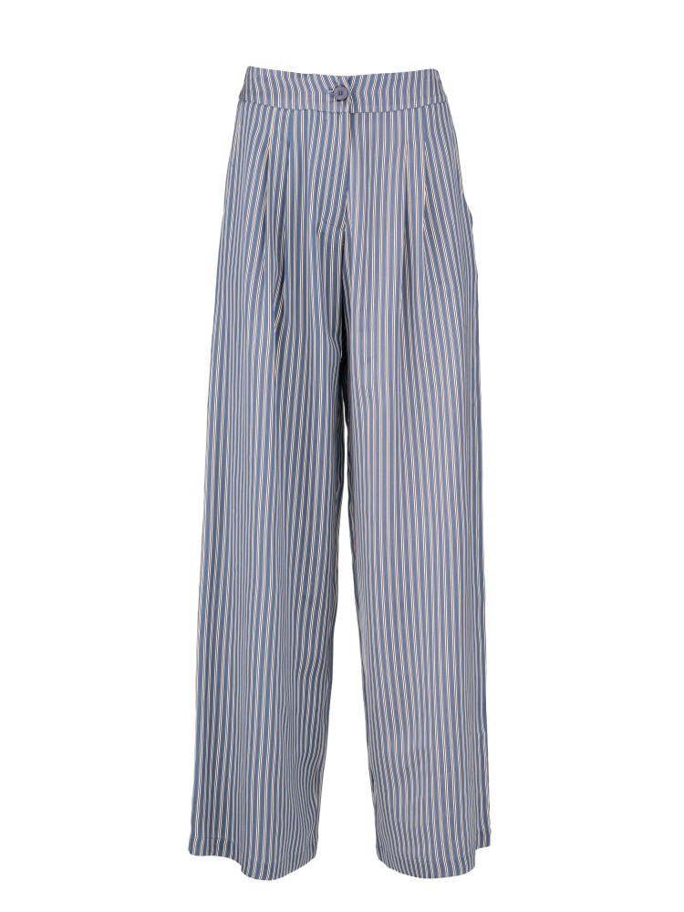 Philosophy μπλε satin stripes wide leg παντελόνι