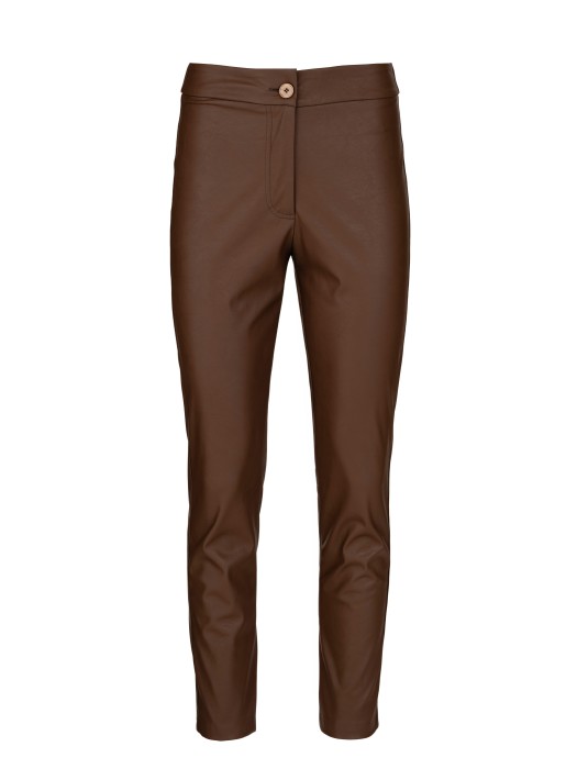 Philosophy καφέ δερμάτινο slim fit παντελόνι 