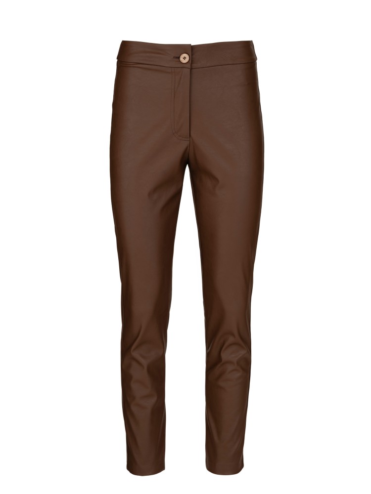 Philosophy καφέ δερμάτινο slim fit παντελόνι 