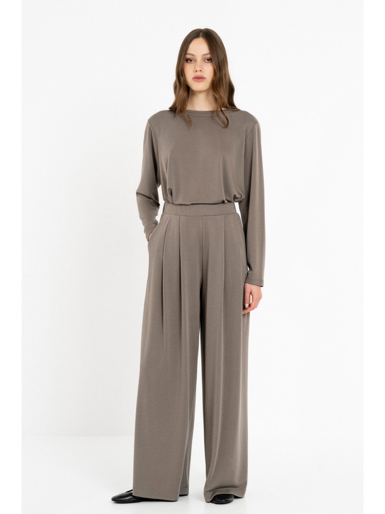 Philosophy taupe cupro pique wide leg παντελόνι