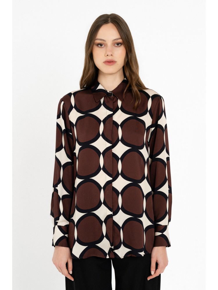 Philosophy brown long satin print shirt