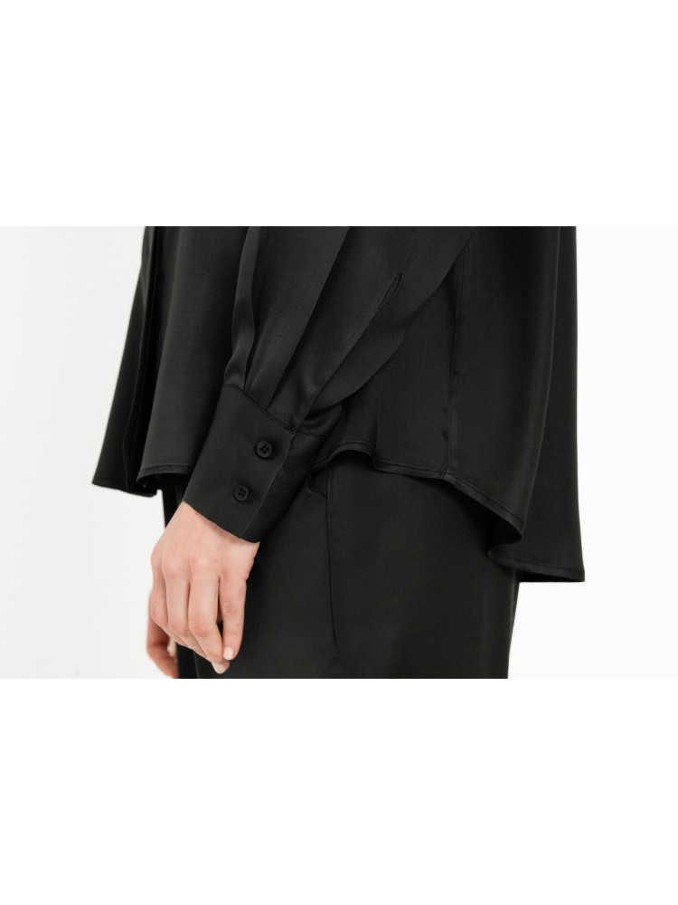 Philosophy off black satin ecovero tie neck πουκάμισο