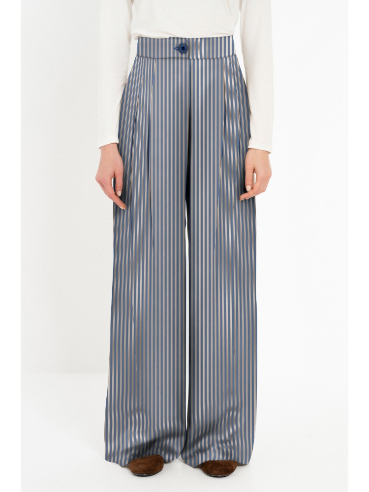 Philosophy μπλε satin stripes wide leg παντελόνι