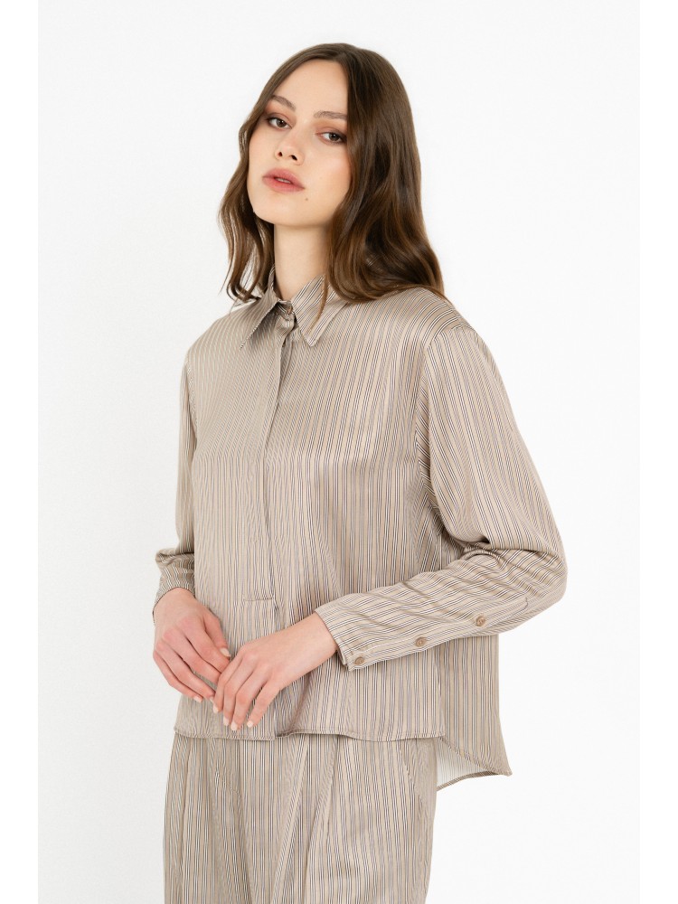 Philosophy beige satin stripes cropped top
