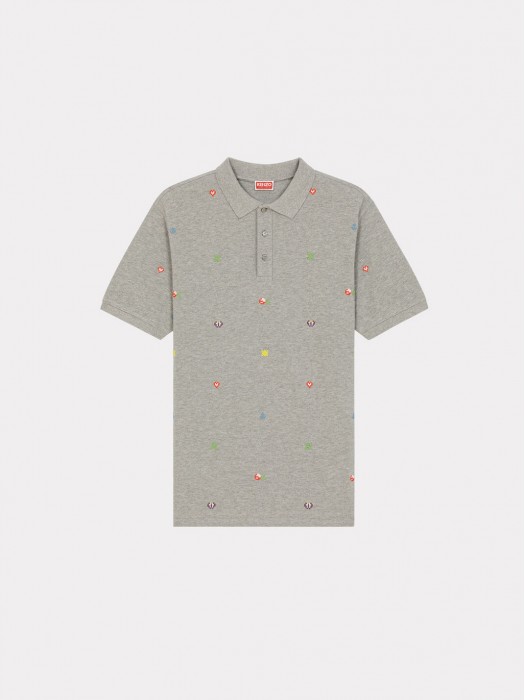 'Kenzo Pixels' pearl grey slim fit polo t-shirt
