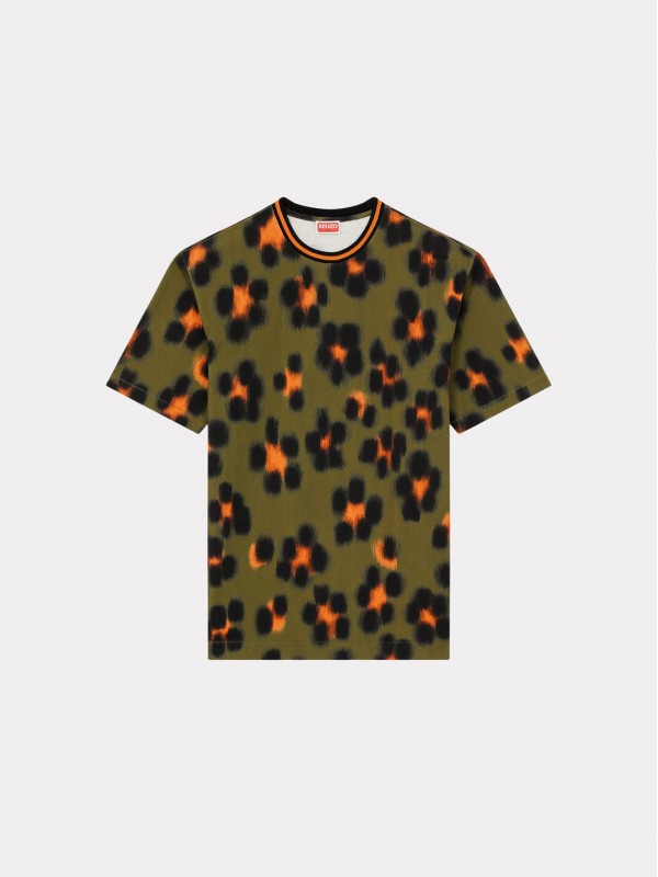 Kenzo 'Hana Leopard' χακί κοντομάνικη μπλούζα