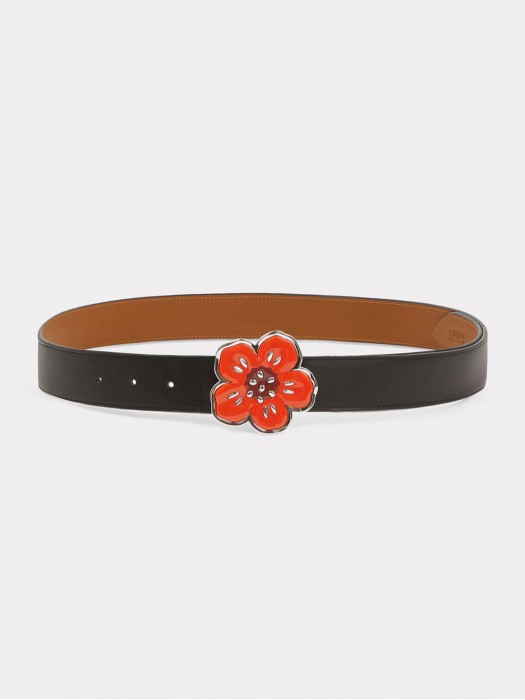 Kenzo 'Boke Flower' wide reversible black leather belt