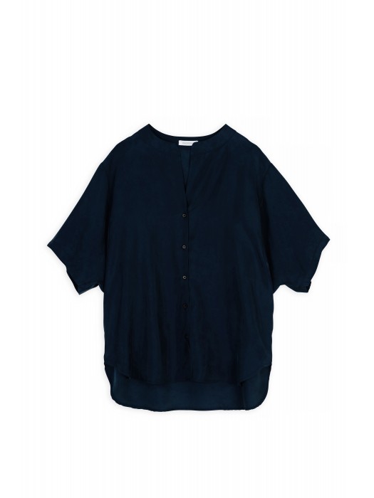 Philosophy navy blue cupro viscose κοντομάνικο πουκάμισο
