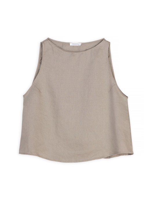 Philosophy taupe twill linen boat neck cropped top