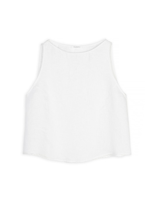 Philosophy white twill linen boat neck cropped top