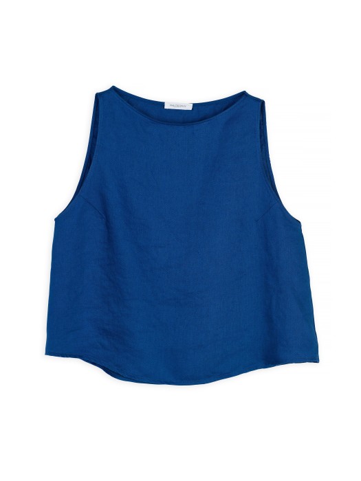 Philosophy royal blue twill linen boat neck cropped top