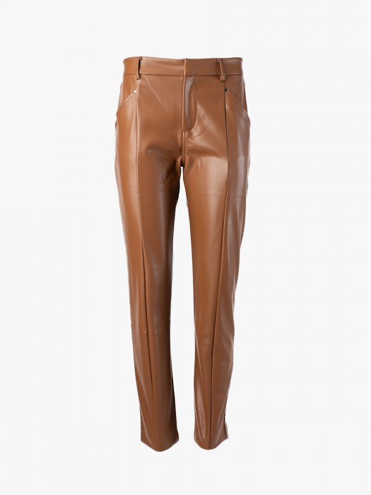 Suncoo chocolate leatherette straight pants